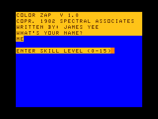 Color Zap Intro screen