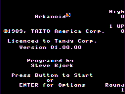 Arkanoid intro screen on Coco 1/2